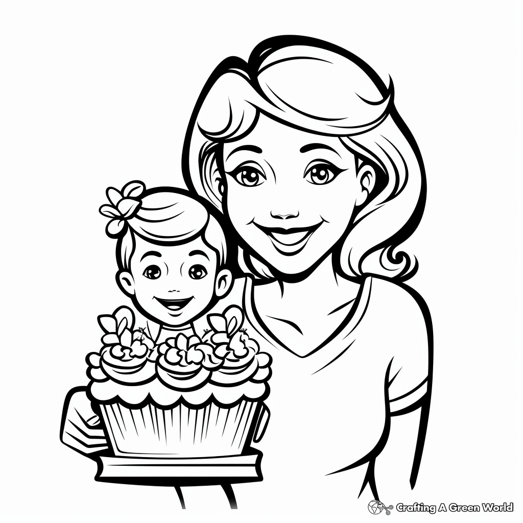 Happy Birthday Mom Coloring Pages with Cupcakes 1