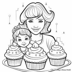 Happy Birthday Mom Coloring Pages with Cupcakes 2