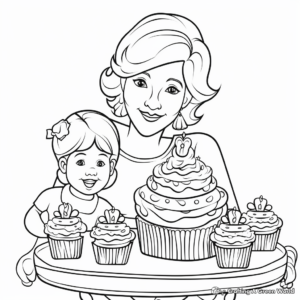 Happy Birthday Mom Coloring Pages with Cupcakes 3