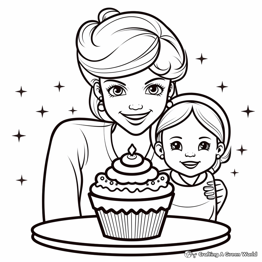 Happy Birthday Mom Coloring Pages with Cupcakes 4