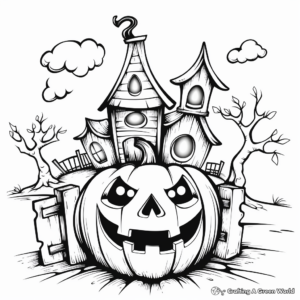Haunted House and Jack o Lantern Coloring Pages 1