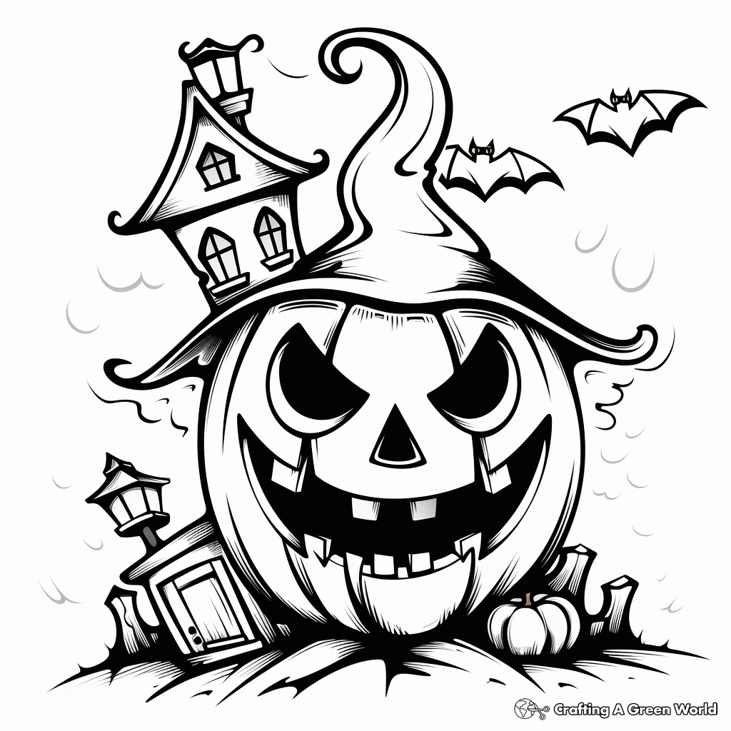 Haunted House and Jack o Lantern Coloring Pages 2