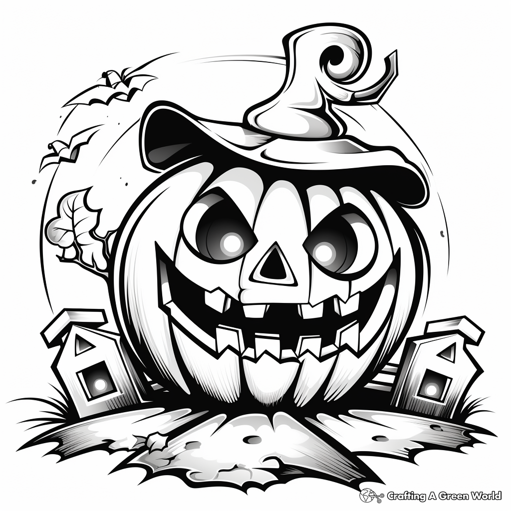 Haunted House and Jack o Lantern Coloring Pages 4
