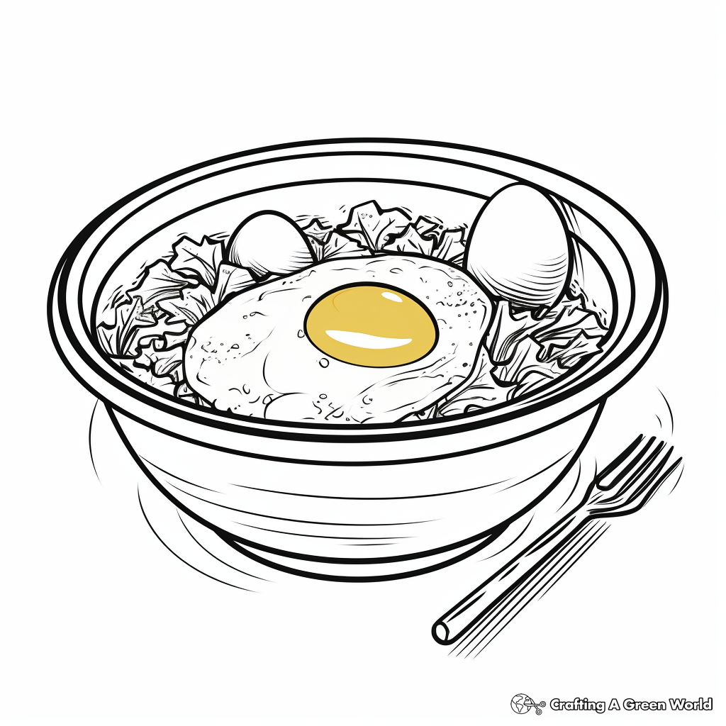 Healthy Breakfast Bowl with Fried Egg Coloring Pages 3