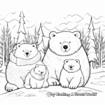 Hibernating Bear Family in Winter: Seasonal Coloring Pages 1