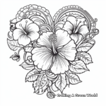 Hibiscus and Heart Coloring Pages for Adults 1