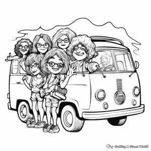 Hippie Van with Band Members Coloring Pages 1