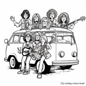 Hippie Van with Band Members Coloring Pages 3