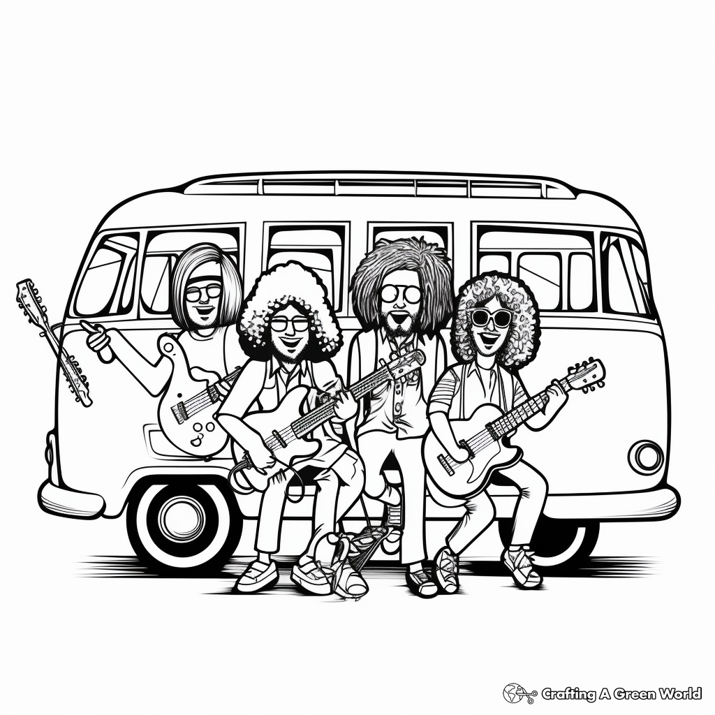 Hippie Van with Band Members Coloring Pages 4