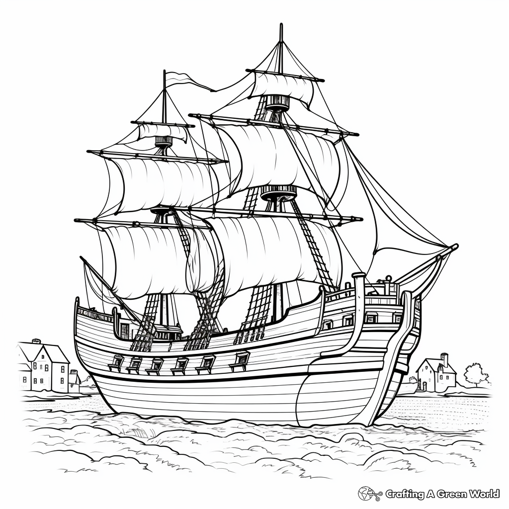 Historical Mayflower Ship Coloring Pages for Adults 1