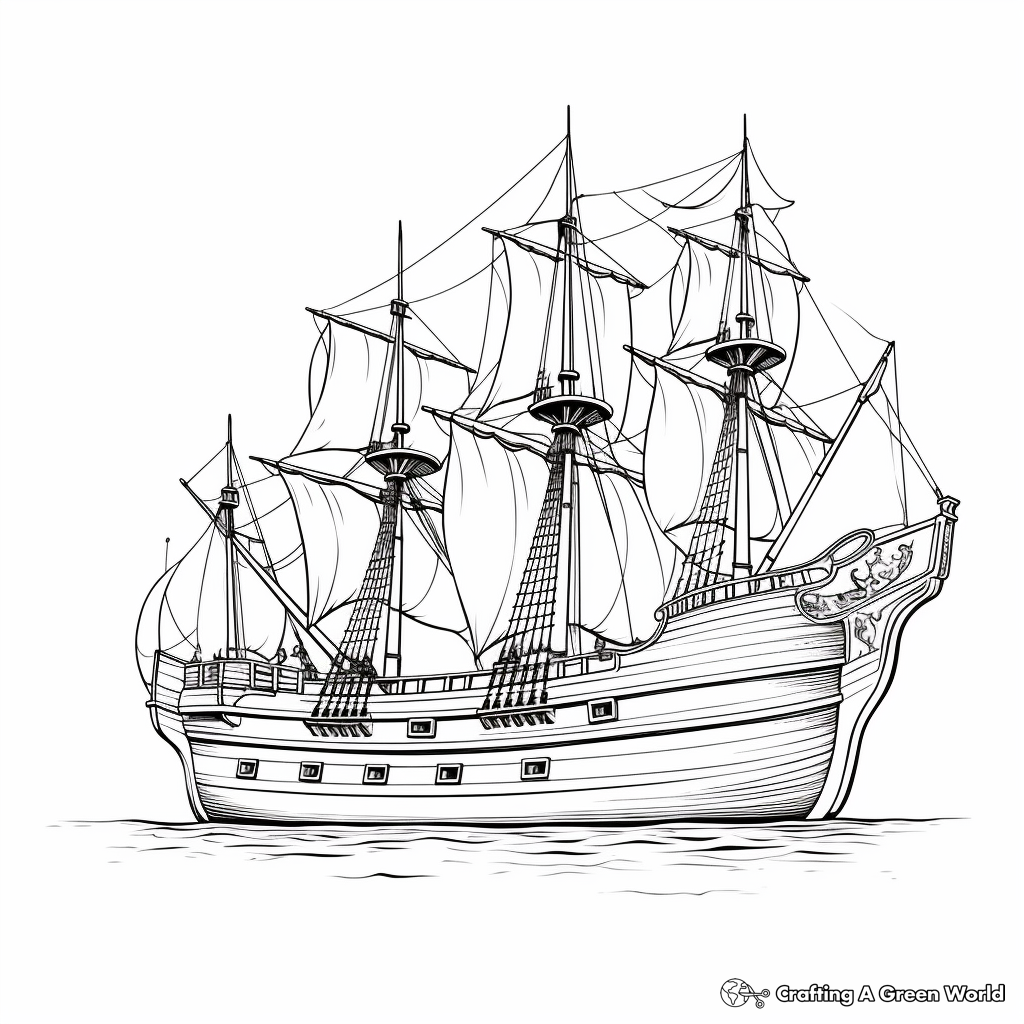 Historical Mayflower Ship Coloring Pages for Adults 3
