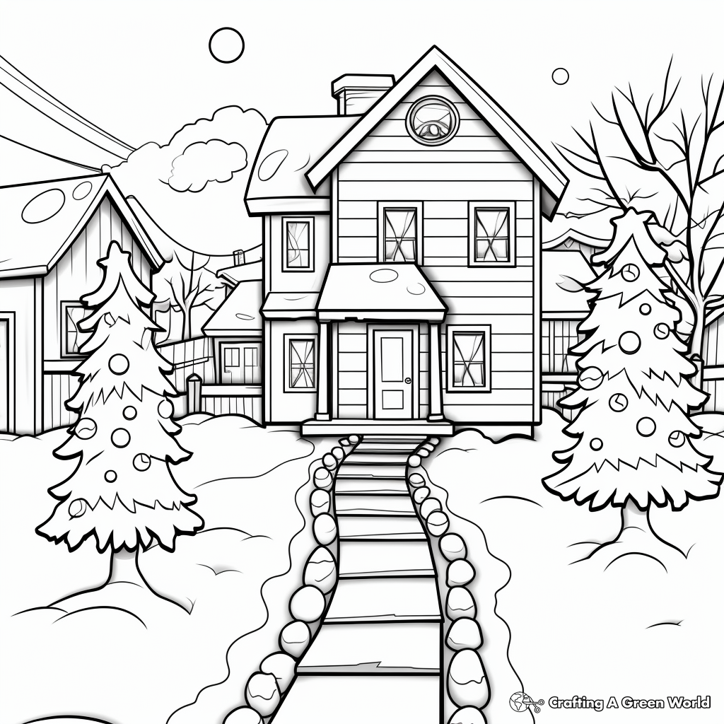 Holiday Lights in a Winter-Scene Coloring Pages 3