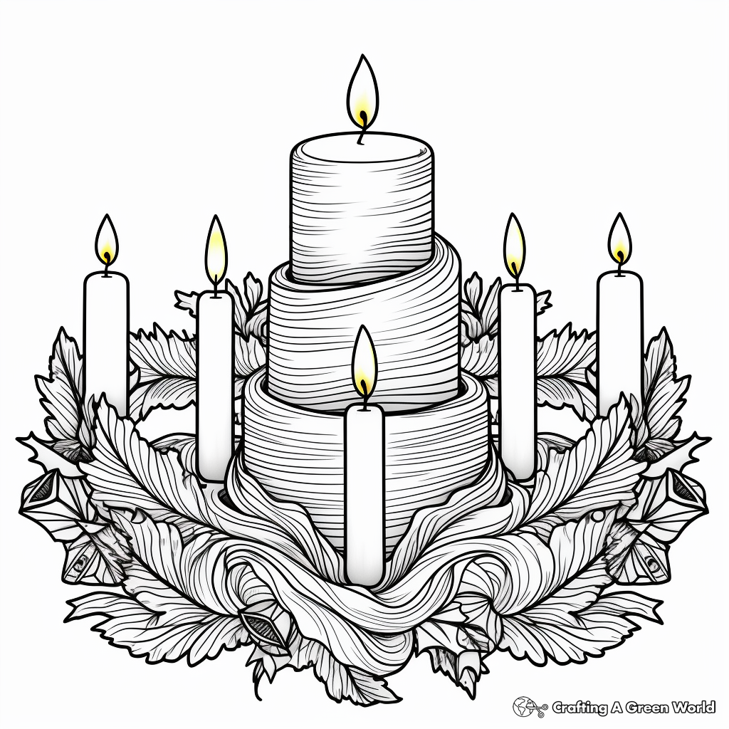 Holiday Wreath and Candles Coloring Pages 1