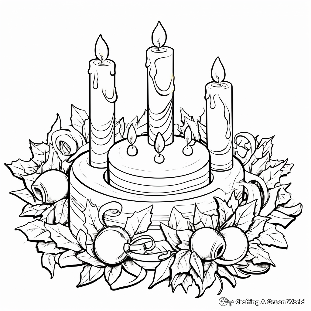 Holiday Wreath and Candles Coloring Pages 4