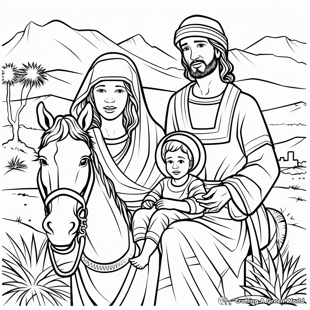 Holy Family Journey to Bethlehem Coloring Pages 1