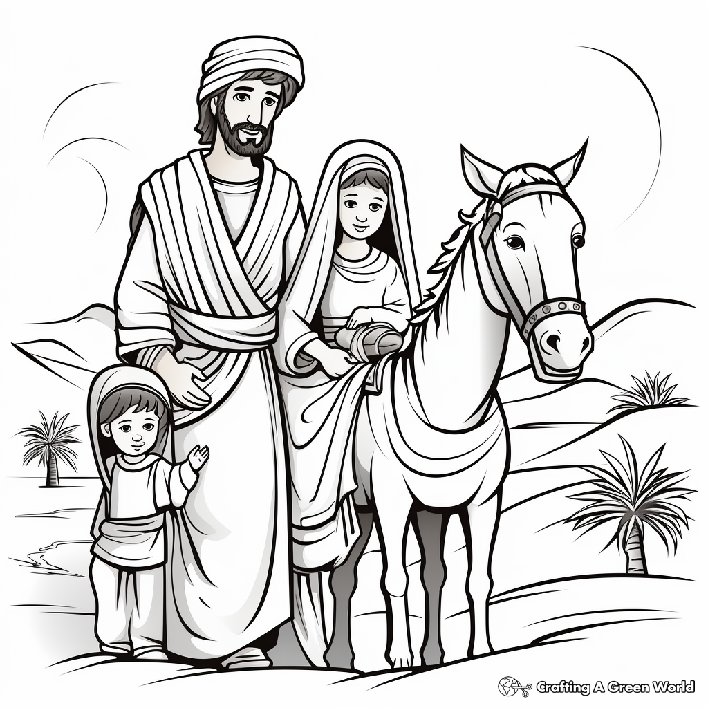 Holy Family Journey to Bethlehem Coloring Pages 2