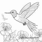 Hummingbird in Natural Habitat: Flower-Scene Coloring Pages 3