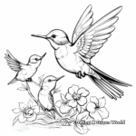 Hummingbird Nesting Coloring Pages: Female and Chicks 1