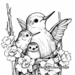 Hummingbird Nesting Coloring Pages: Female and Chicks 3