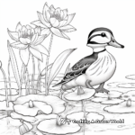 Illustrative Wood Duck and Water Lilies Coloring Page 2