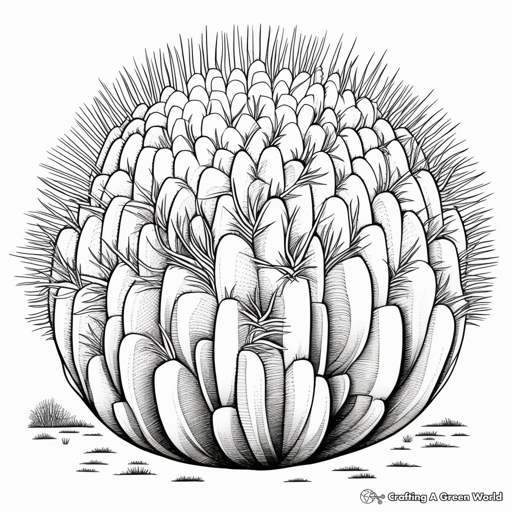 Intricate Barrel Cactus Coloring Pages 1