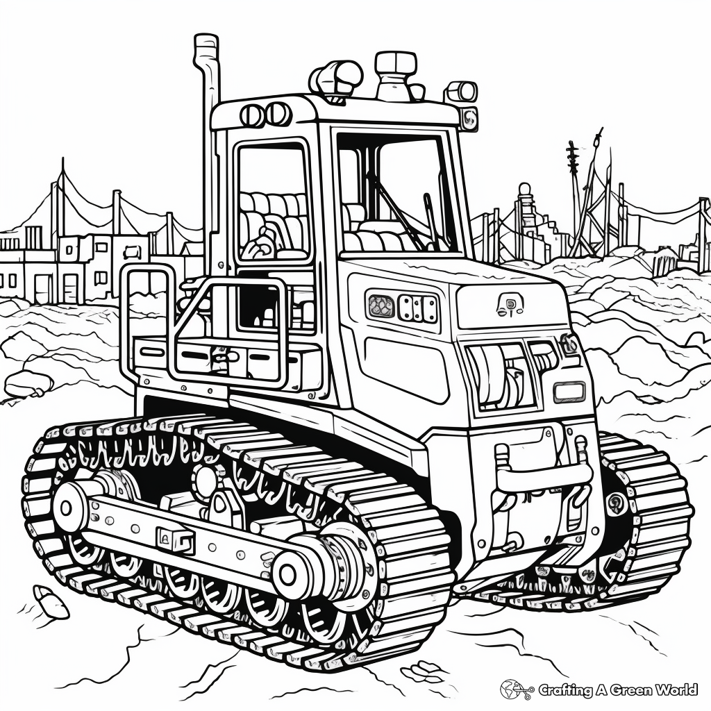 Intricate Bulldozer Design Coloring Pages 3