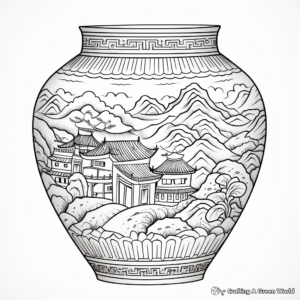 Intricate Chinese Porcelain Vase Coloring Pages 2