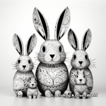 Intricate Detailed Bunny Family Coloring Pages for Adults 1