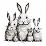 Intricate Detailed Bunny Family Coloring Pages for Adults 4