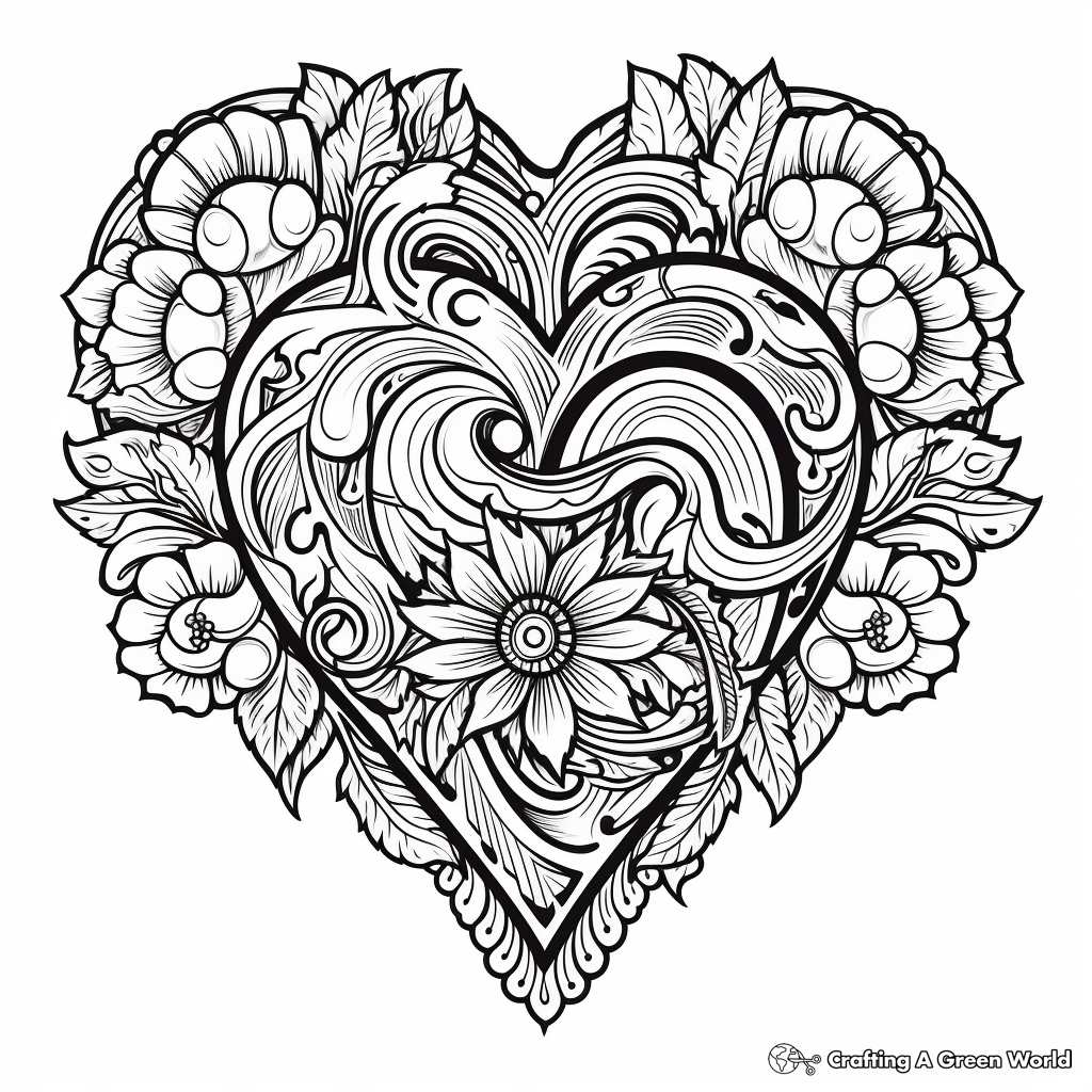 Intricate Lace Heart Coloring Pages 1