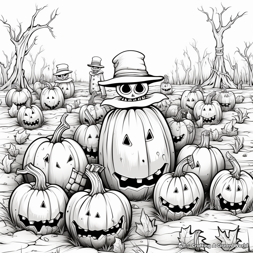 Intricate Pumpkin Patch Coloring Pages for Adults 4
