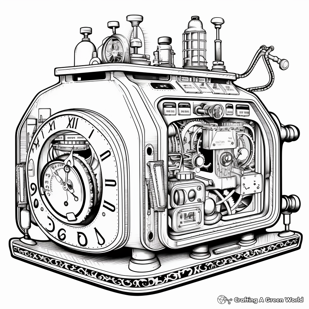 Intricate Steampunk Alarm Clock Coloring Pages 1