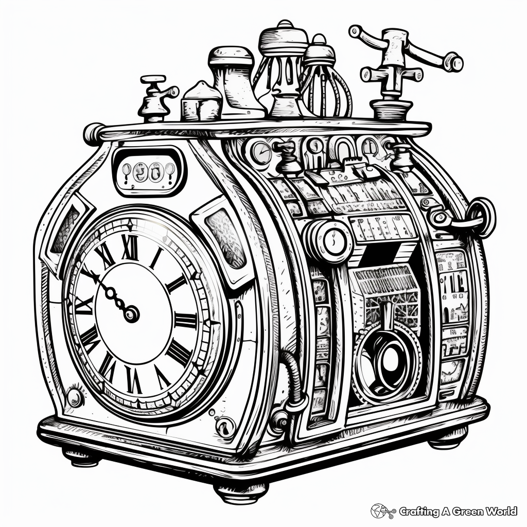 Intricate Steampunk Alarm Clock Coloring Pages 2