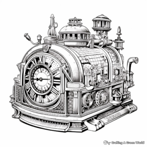 Intricate Steampunk Alarm Clock Coloring Pages 3
