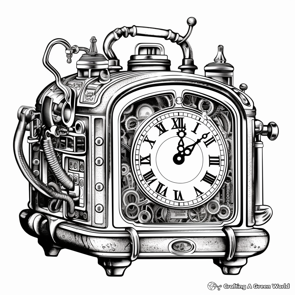 Intricate Steampunk Alarm Clock Coloring Pages 4