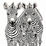 Intricate Zebra Family Coloring Pages 1