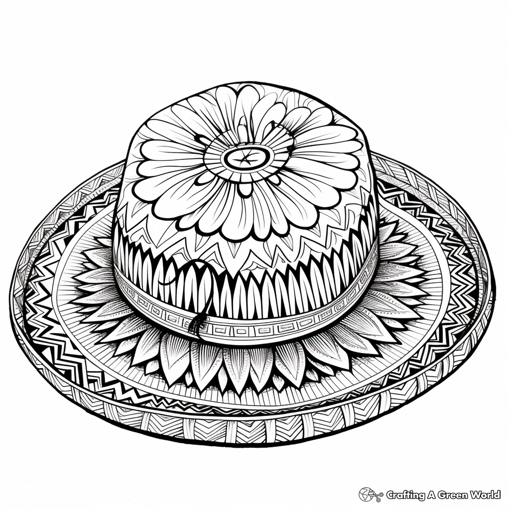 Intricately-Designed Sombrero Coloring Pages for Adults 2