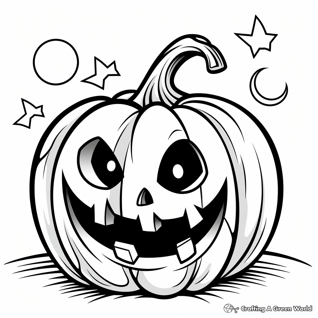 Jack o Lantern in the Night: Night-Scene Coloring Pages 1