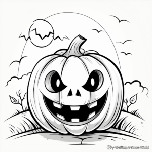 Jack o Lantern in the Night: Night-Scene Coloring Pages 2