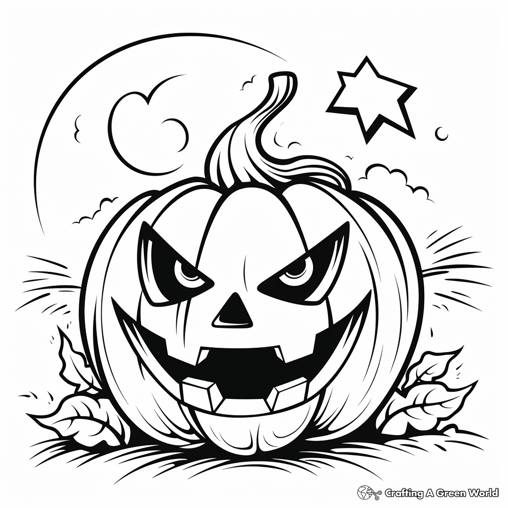 Jack o Lantern in the Night: Night-Scene Coloring Pages 3