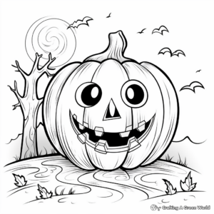 Jack o Lantern in the Night: Night-Scene Coloring Pages 4