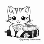 Kawaii Cat with Sushi Coloring Pages 1