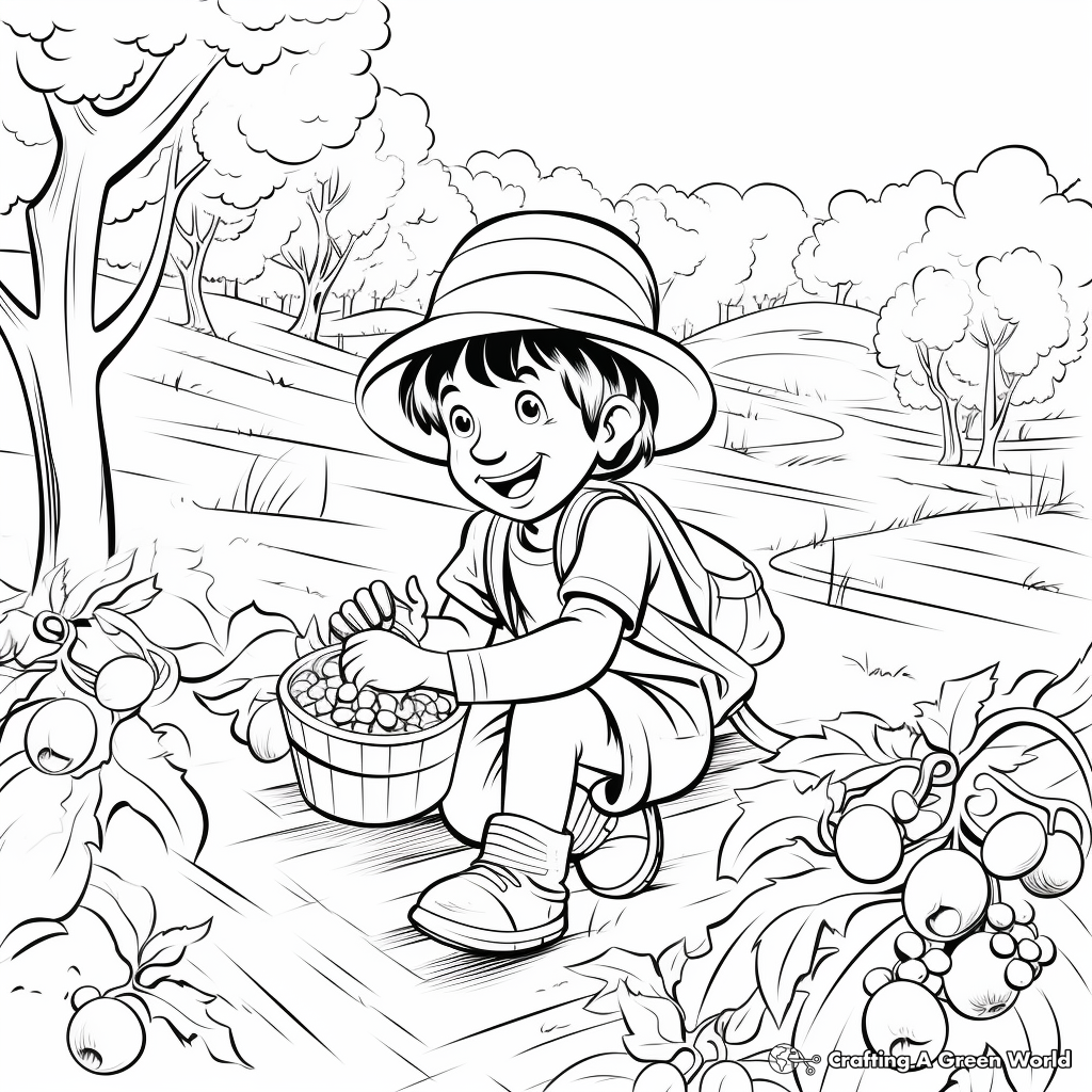 Kid-Friendly Cartoon Apple Picking Coloring Pages 2