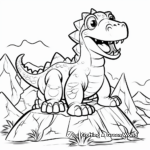 Kid-Friendly Cartoon Dinosaur and Volcano Coloring Pages 1