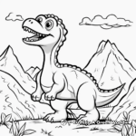 Kid-Friendly Cartoon Dinosaur and Volcano Coloring Pages 2