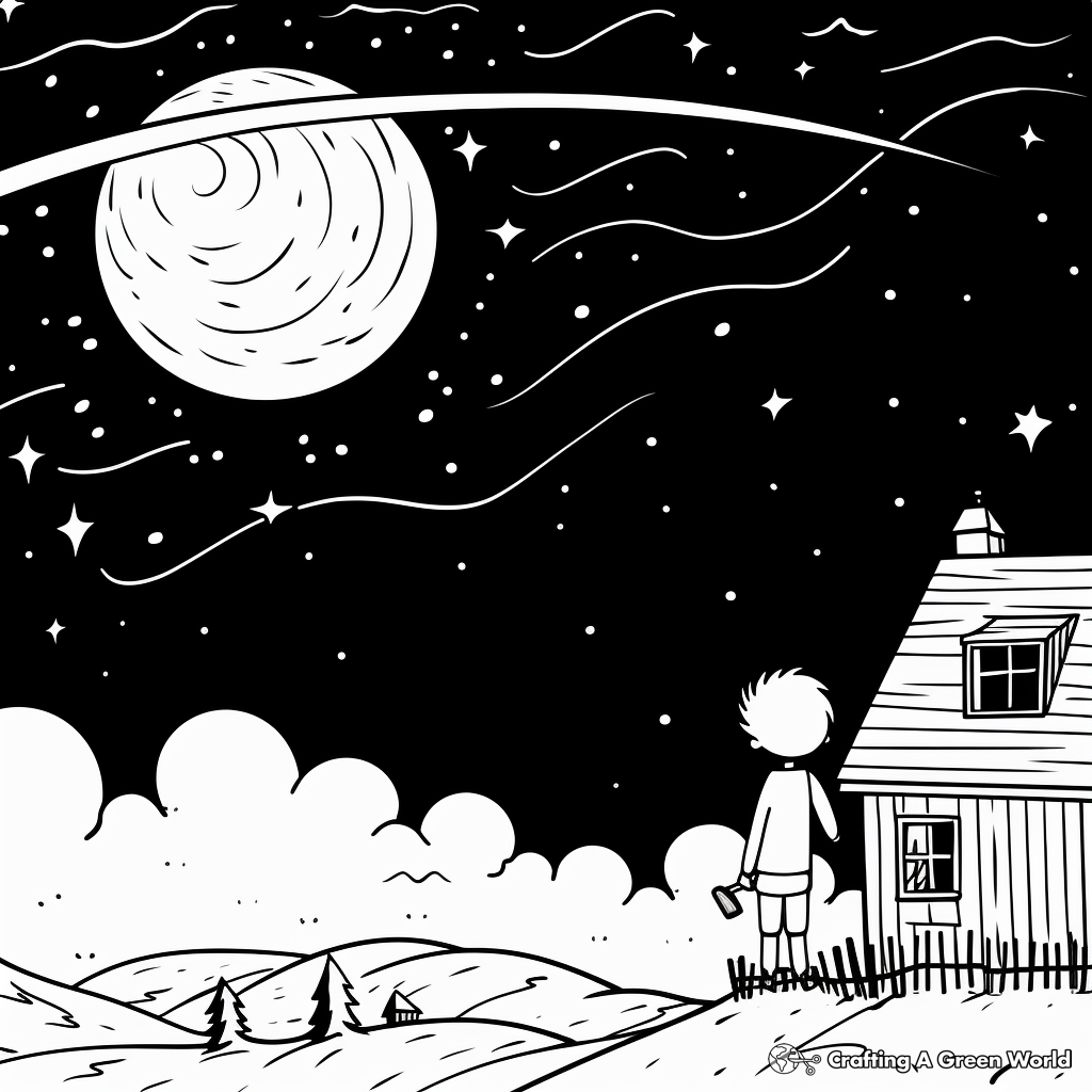 Kid-Friendly Cartoon Night Sky Coloring Pages 1