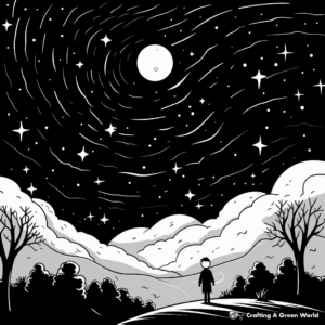 Kid-Friendly Cartoon Night Sky Coloring Pages 3
