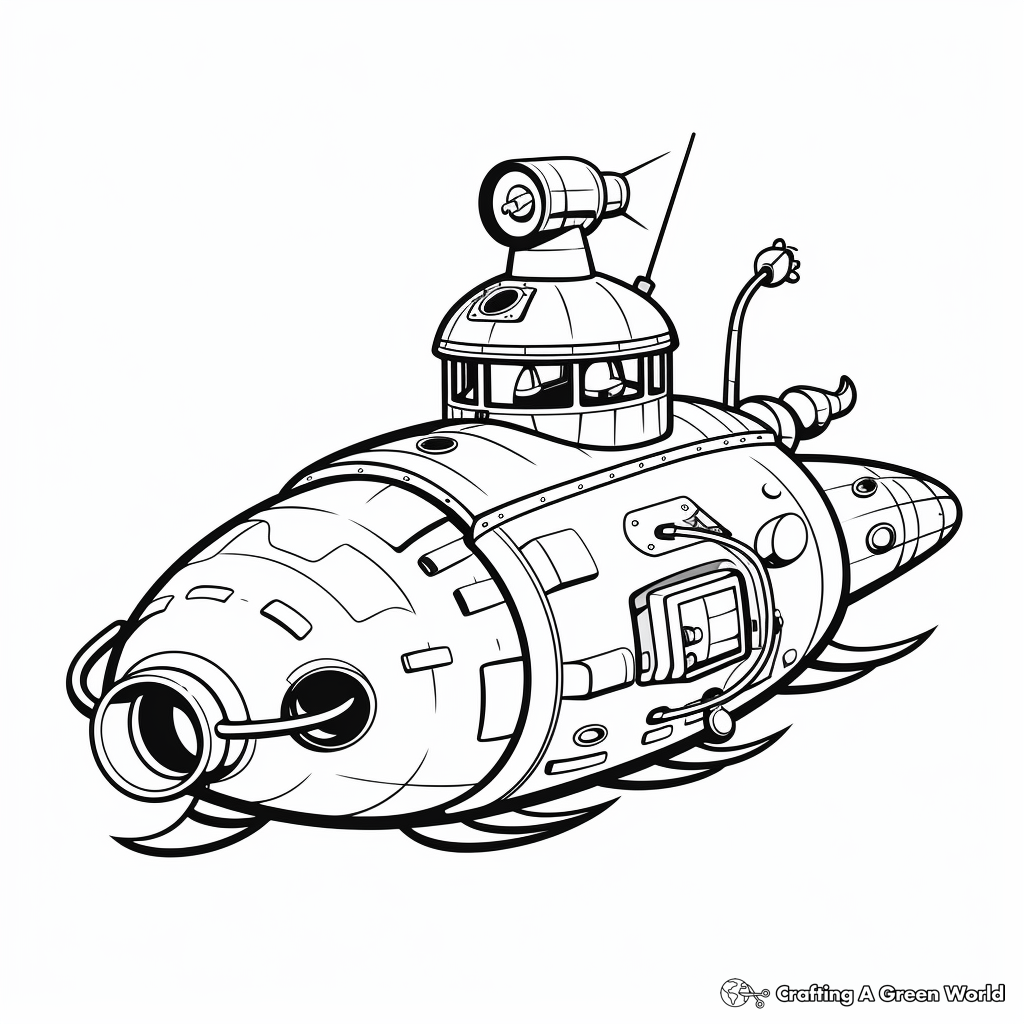 Kid-Friendly Cartoon Submarine Coloring Pages 1