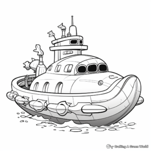 Kid-Friendly Cartoon Submarine Coloring Pages 3