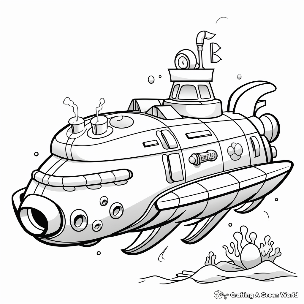 Kid-Friendly Cartoon Submarine Coloring Pages 4